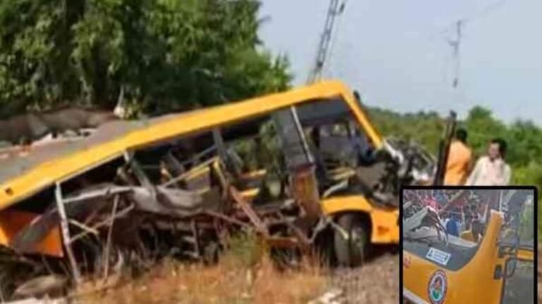 கடலூரில் பள்ளி பஸ் மீது ரயில் மோதி பயங்கர விபத்து; 2 மாணவர்கள் பலி  