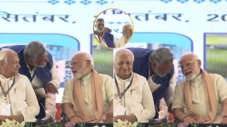 மேடையில் பிரதமர் மோடியின் காதில் கிசுகிசுத்த பப்பு யாதவ்