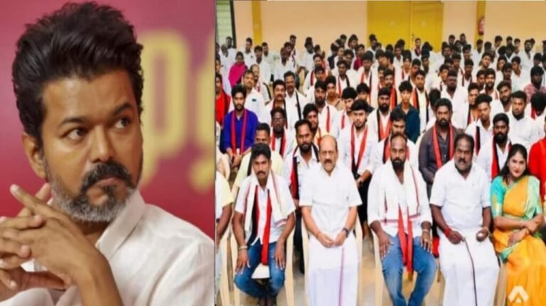 காஞ்சிபுரத்தில் அதிரடி திருப்பம்! நடிகர் விஜய்யின் தவெகவைச் சேர்ந்த 40 பேர்  திமுகவில் இணைவு..!! 