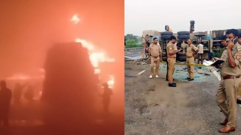 கடும் பனிமூட்டம் காரணமாக டெல்லி-ஆக்ரா விரைவுச் சாலையில் வாகனங்கள் மோதி தீ விபத்து  