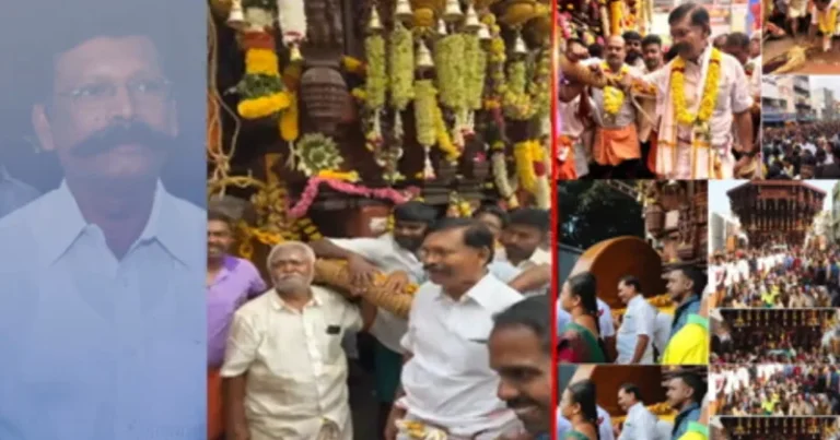 திருச்செங்கோடு தேர் வெள்ளோட்ட விழாவில் திமுக எம்.பி.  செல்வகணபதி – நெட்டிசன்கள் சரமாரி கேள்வி!