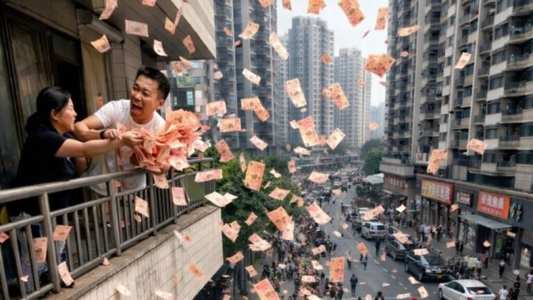 சீனாவில்  ‘பண மழை’ சம்பவம்.. இணையத்தை அதிர வைக்கும் காட்சி..!! 