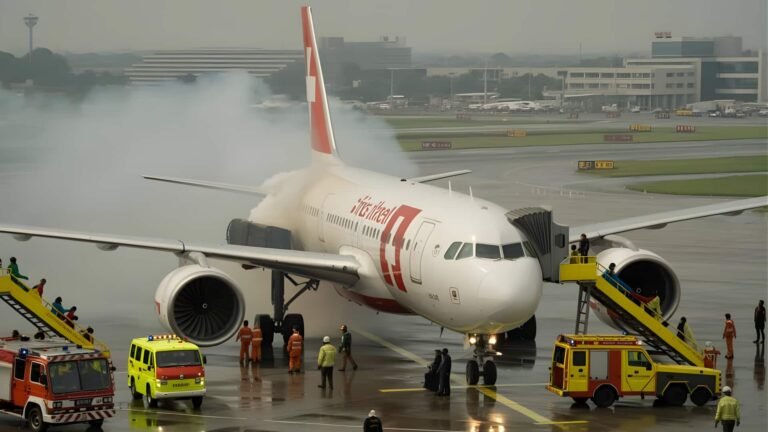 டெல்லி விமான நிலையத்தில் பதற்றம்: சுவிஸ் ஏர் விமான என்ஜினில் தீ  