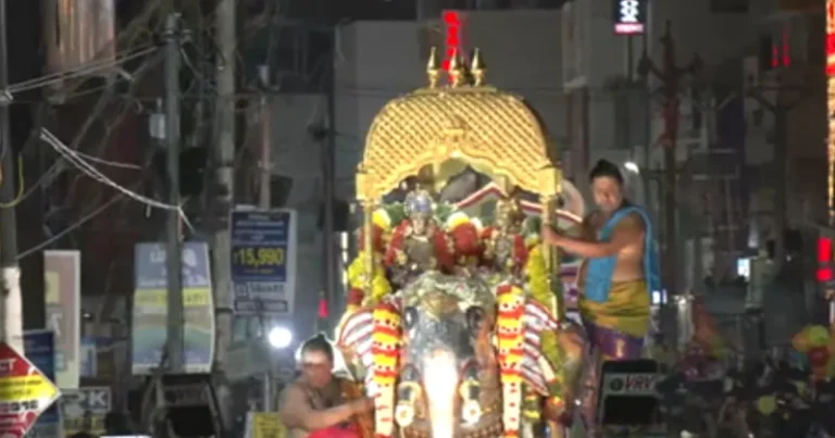 மதுரை சித்திரை திருவிழா – திருக்கல்யாண அலங்காரத்தில் வீதியுலா சென்ற மீனாட்சி, சுந்தரேஸ்வரர்!